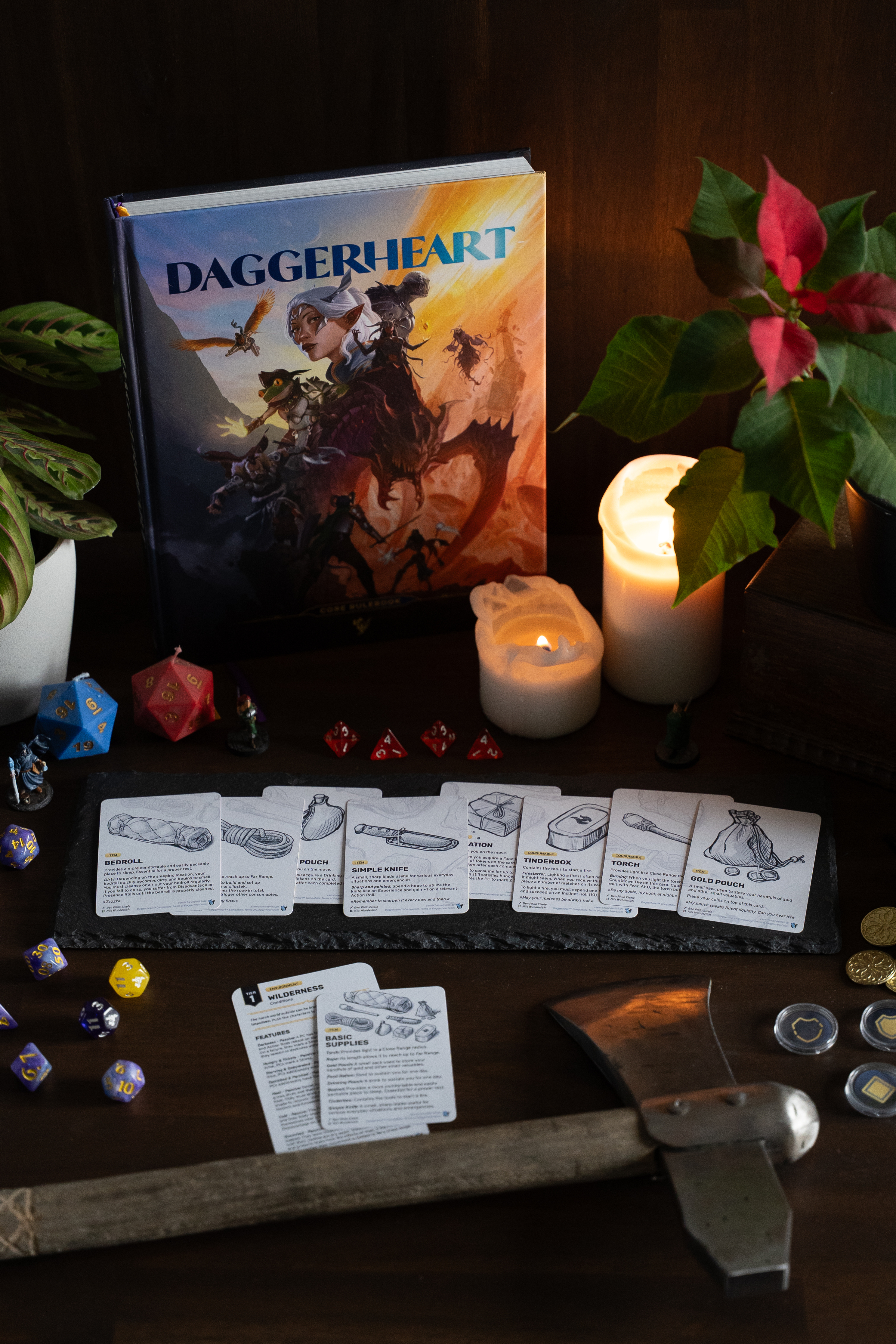 Patreon logo and mood image of equipment cards