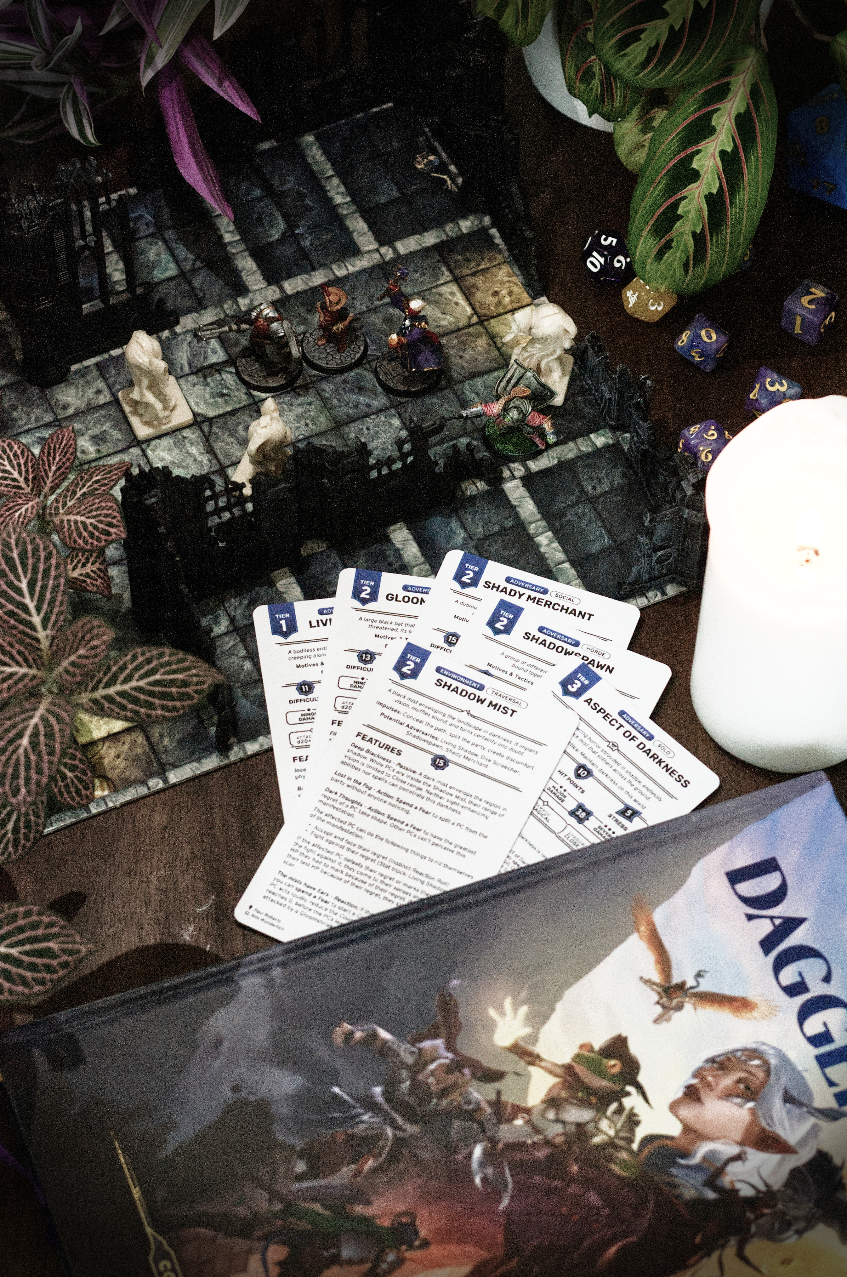 DriveThruRPG logo and mood image of equipment cards